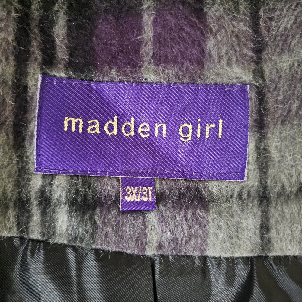Madden Girl Plaid Coat Size 3X Gray Purple Mid Length Single Breasted Lined Soft - Picture 9 of 11
